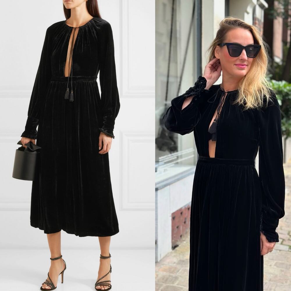 Ulla Johnson Talitha Midi Dress Black Velvet Silk Bohemian Witchy Size 2 - Picture 14 of 16